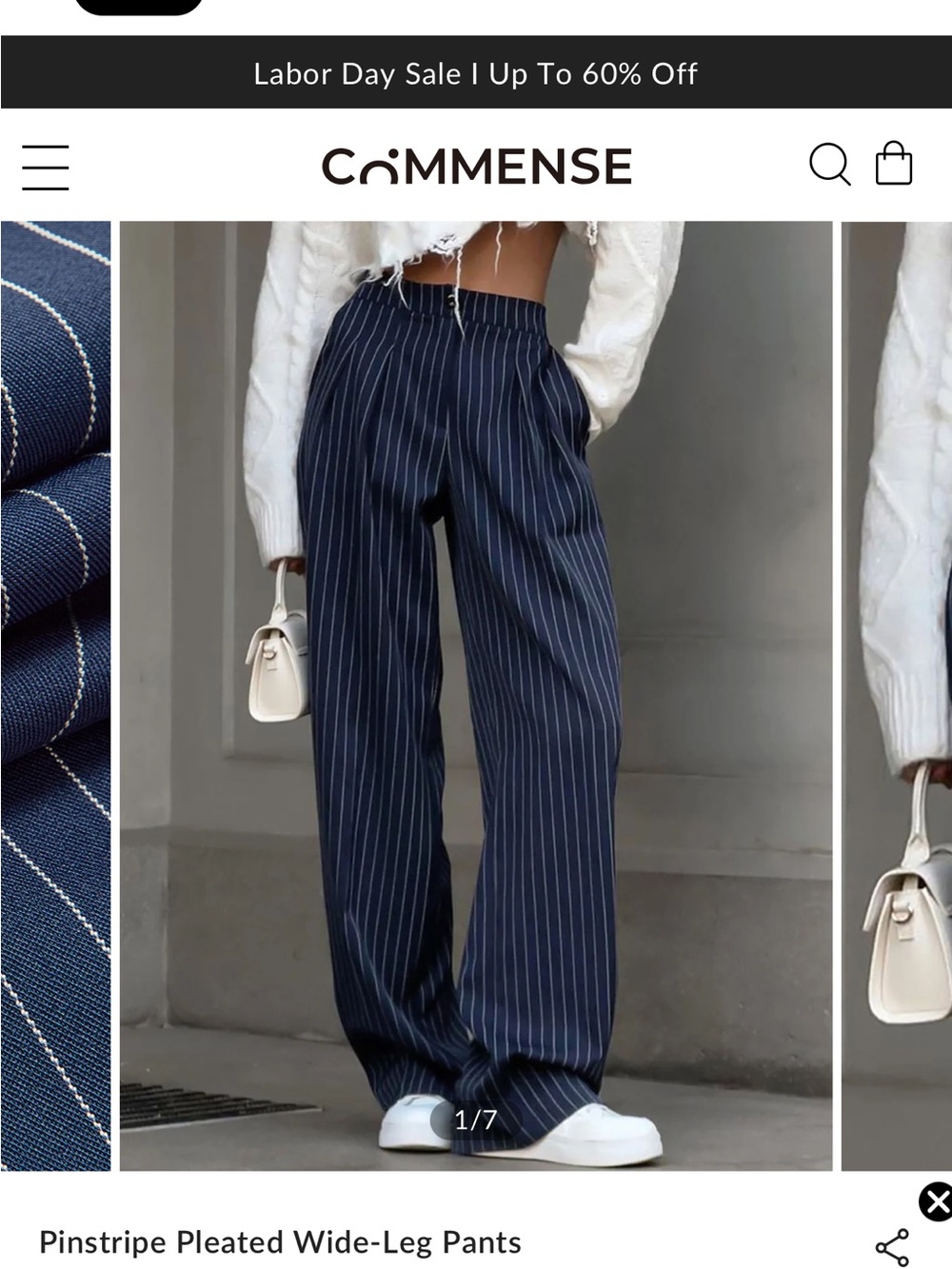 Commense Navy Pinstripe Pleated Wide-Leg Trousers